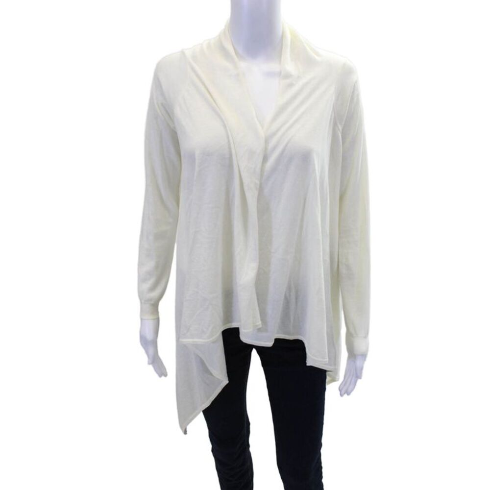 Kash Womens Long Sleeve Open Front Knit Cardigan Sweater White Cotton Size IT 40